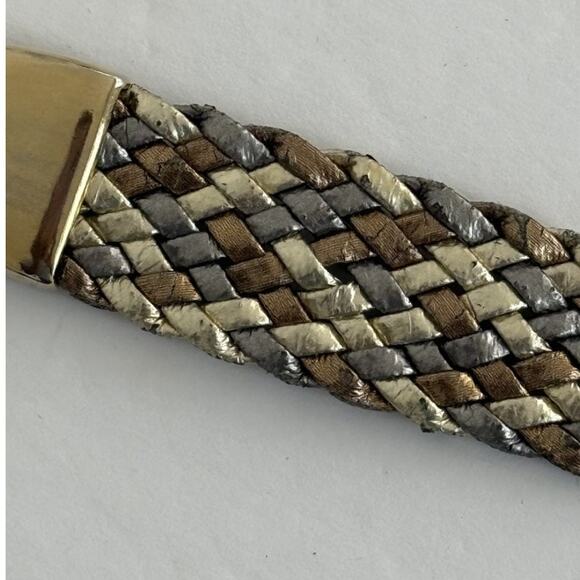 Tri-Color Small Gold Silver Bronze Metallic Braided /Woven Belt Gold Tone Buckle - Picture 7 of 9